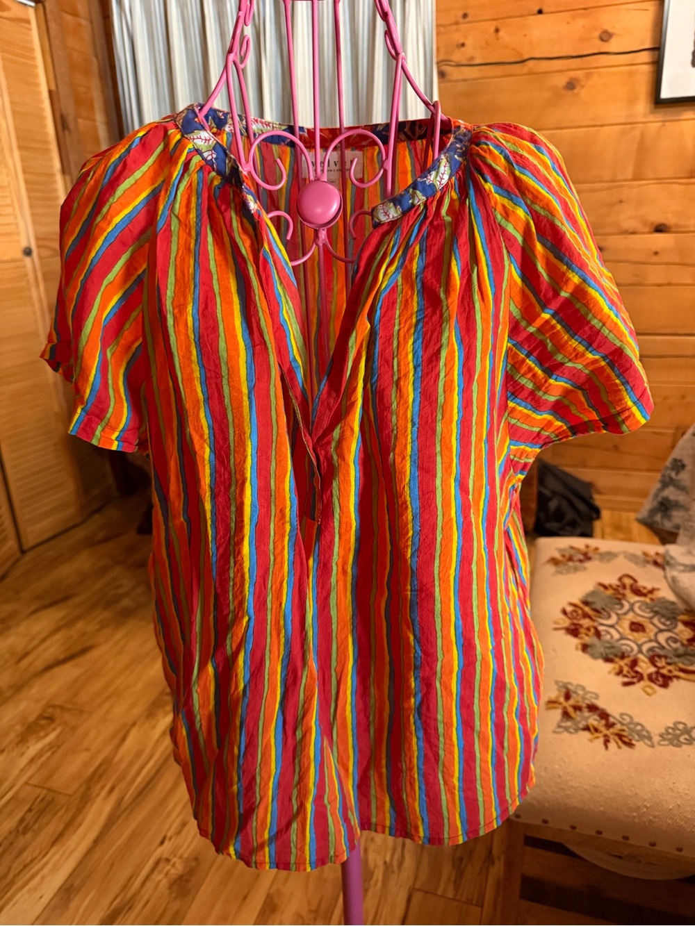 Velvet Multicolor Striped Peasant Top